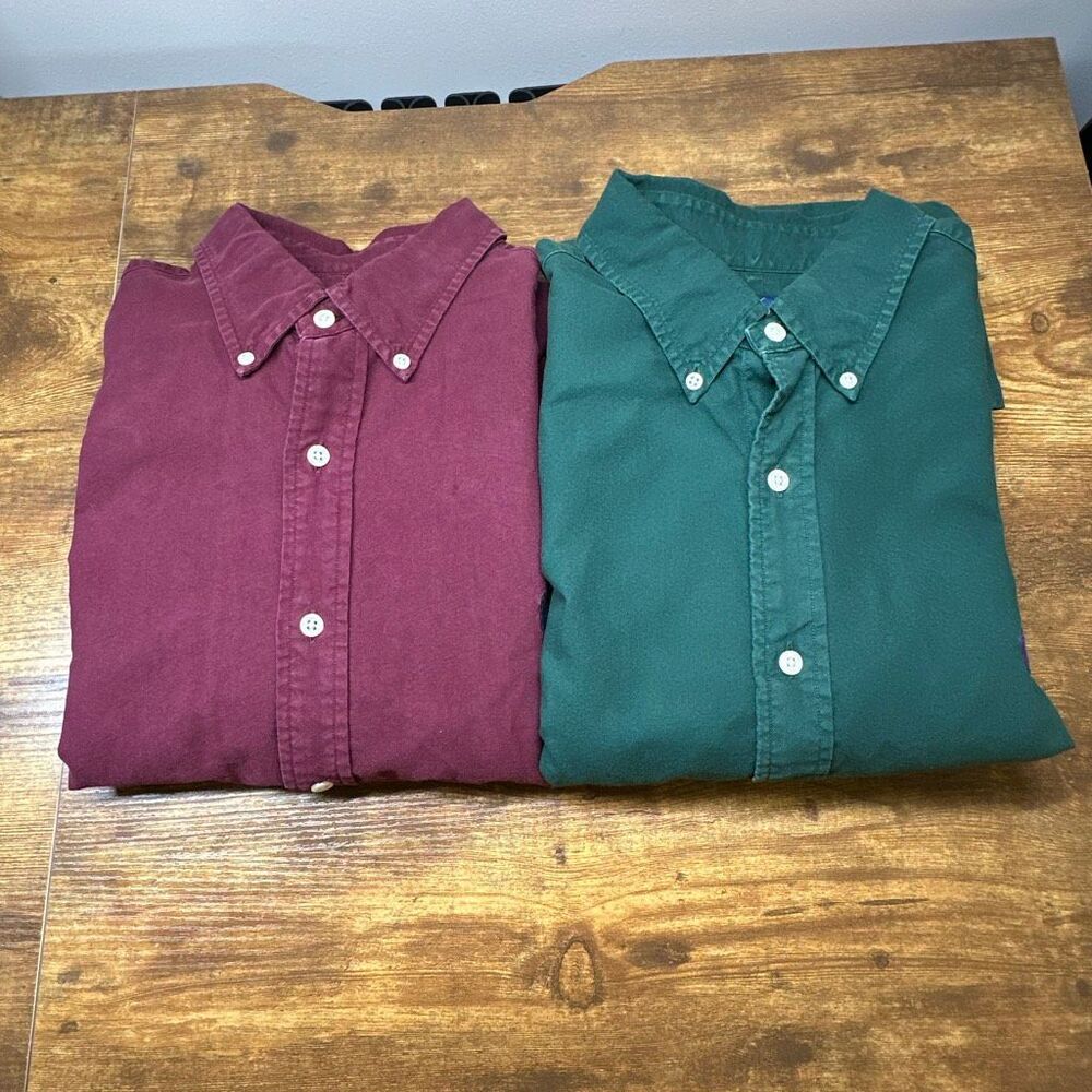 Bundle Polo Ralph Lauren Shirt Mens Large Classic Fit Burgundy Green Long Sleeve